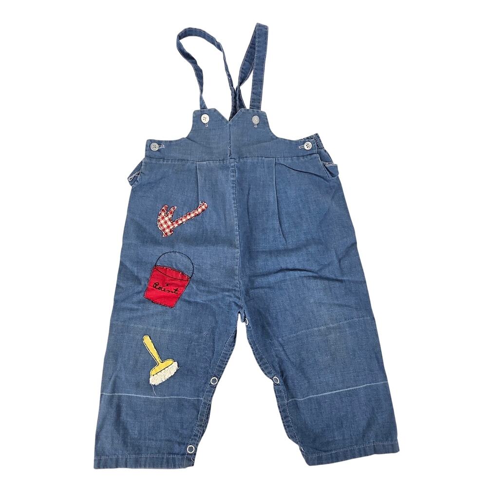 Vintage Hand Embroidered Patches Toddler Overalls Worker Paint Retro Thin